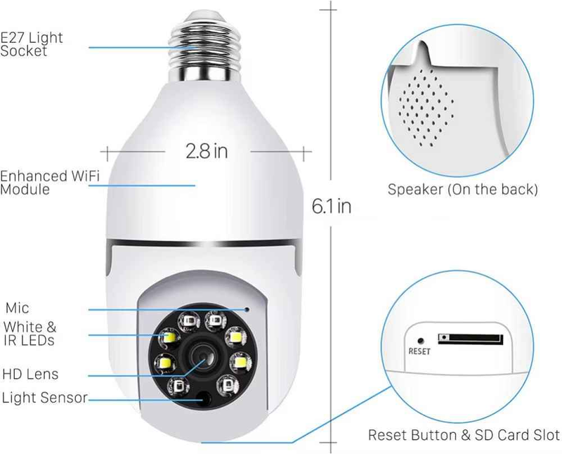 Cámara de seguridad inalámbrica adaptador bombilla